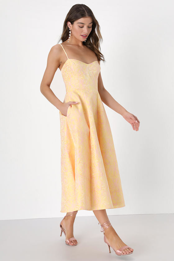 Meet for Tea White Jacquard Bustier Midi Dress With Pockets