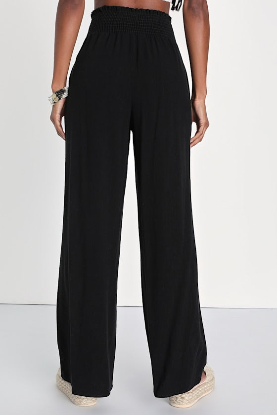 Hit the Breeze Beige Smocked Wide-Leg Pants