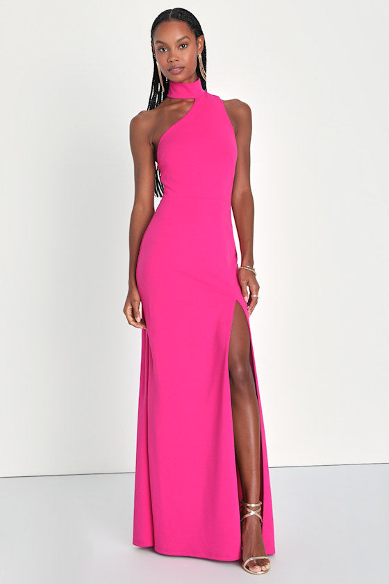 Keep It Interesting Red Asymmetrical Cutout Halter Maxi Dress