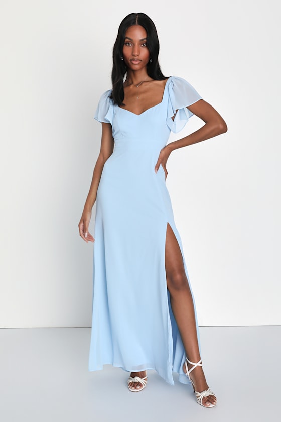 Simply Delightful Pink Tie-Back Flutter Sleeve Maxi Dress