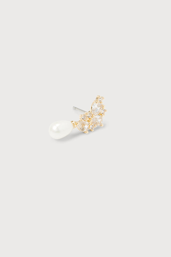 Seeking Elegance Gold Cubic Zirconia Pearl Stud Earrings