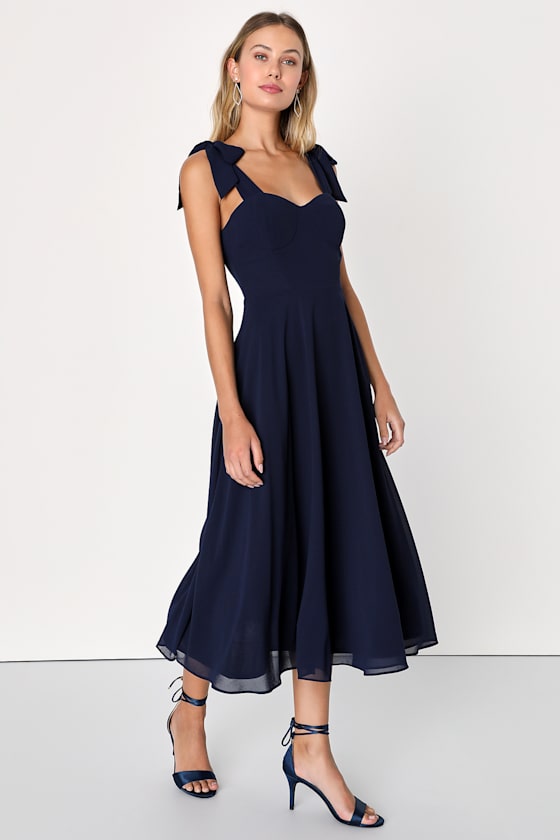 Sophisticated Charisma Dark Teal Tie-Strap A-Line Midi Dress