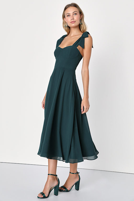 Sophisticated Charisma Navy Blue Tie-Strap A-Line Midi Dress