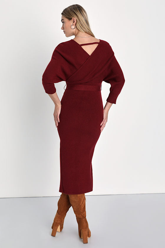 Fall into Fashion Ivory Dolman Sleeve Sweater Midi Dress