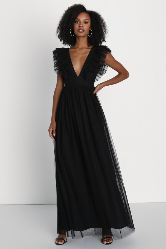 Simply Delighted Pink Mesh Ruffled Backless Maxi Dress