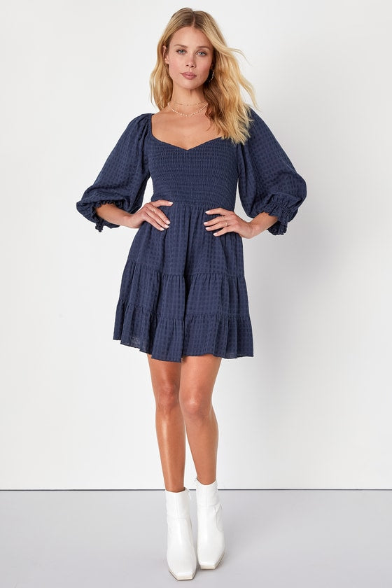 Charming Afternoon Tan Gingham Balloon Sleeve Mini Dress