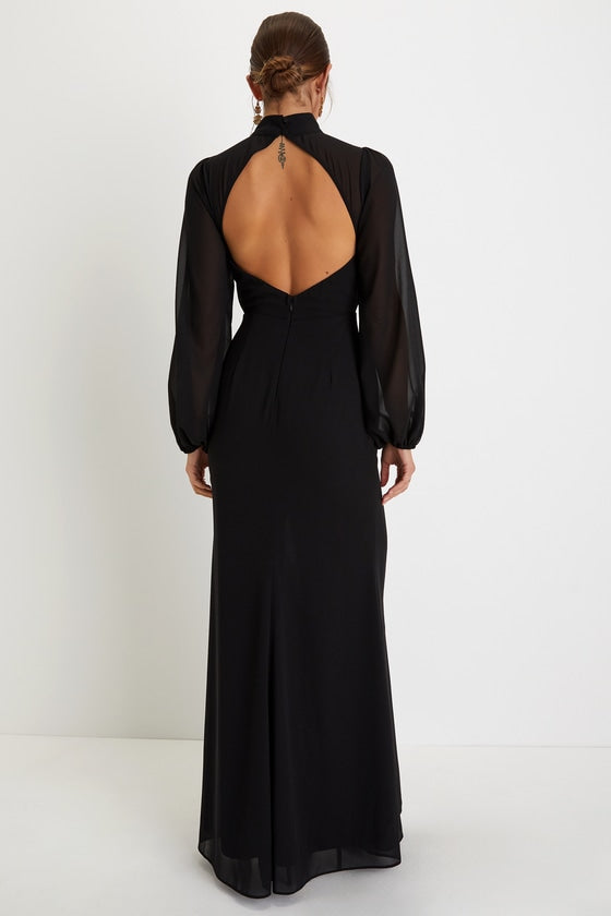 Graceful Entrance Plum Purple Long Sleeve Backless Maxi Dress