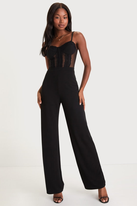 Perfectly Sultry White Sheer Mesh Bustier Wide-Leg Jumpsuit