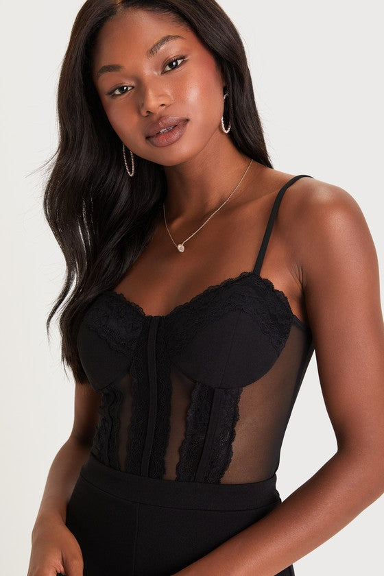 Perfectly Sultry White Sheer Mesh Bustier Wide-Leg Jumpsuit