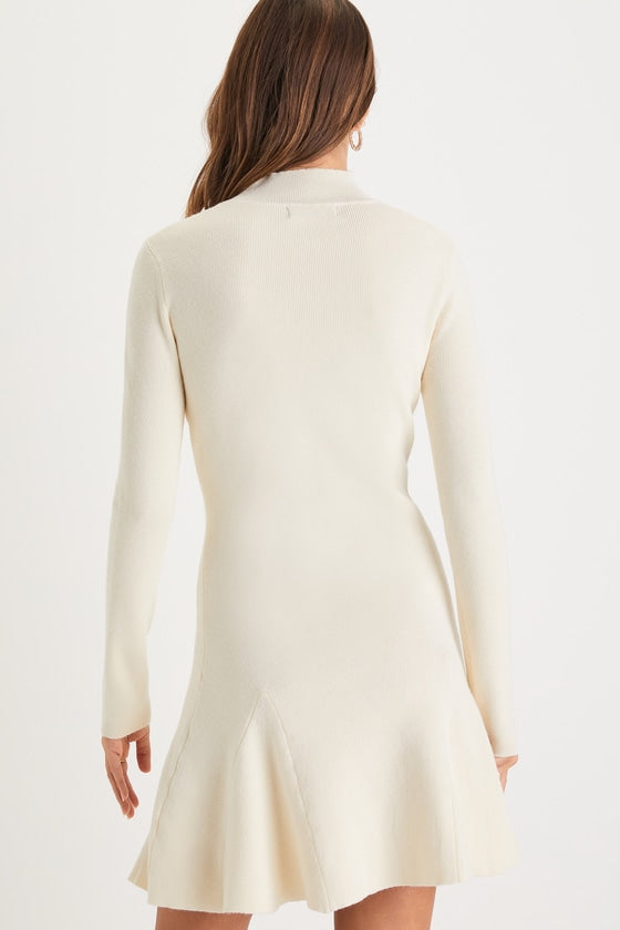 Adorable Intentions Black Mock Neck A-Line Mini Sweater Dress