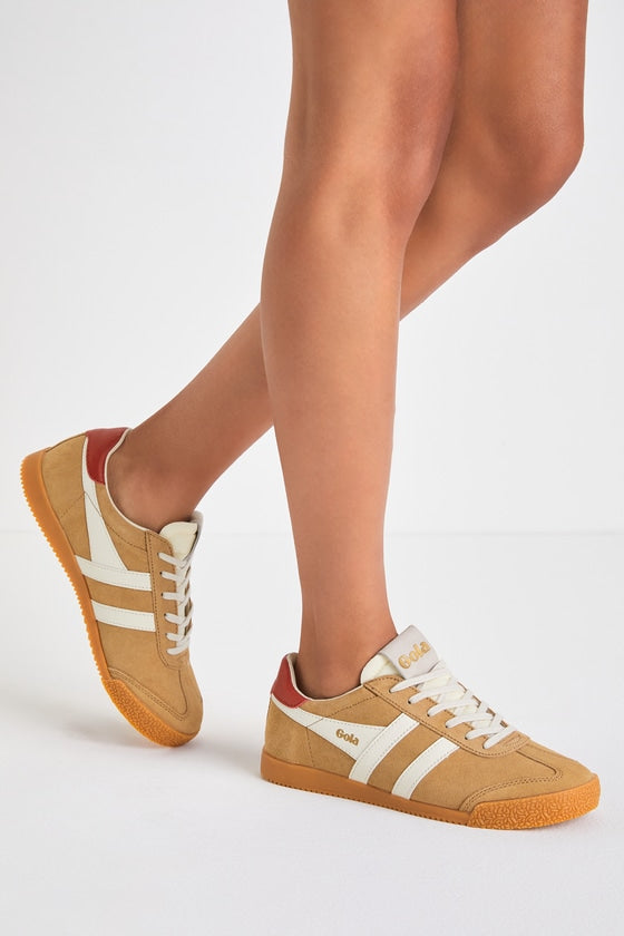 Elan Tobacco and White Color Block Suede Leather Sneakers