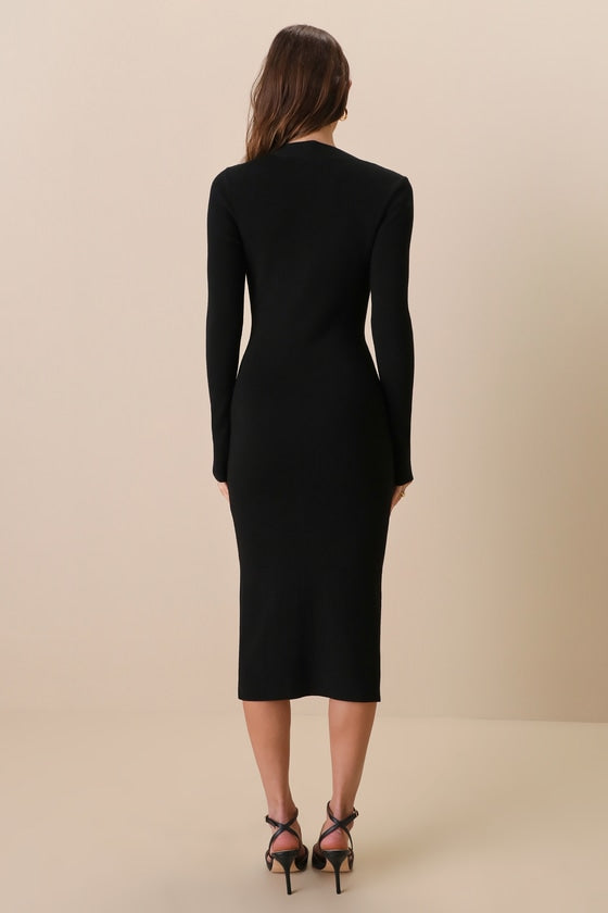Adoring Me Dark Teal Ribbed Long Sleeve Midi Sweater Dress