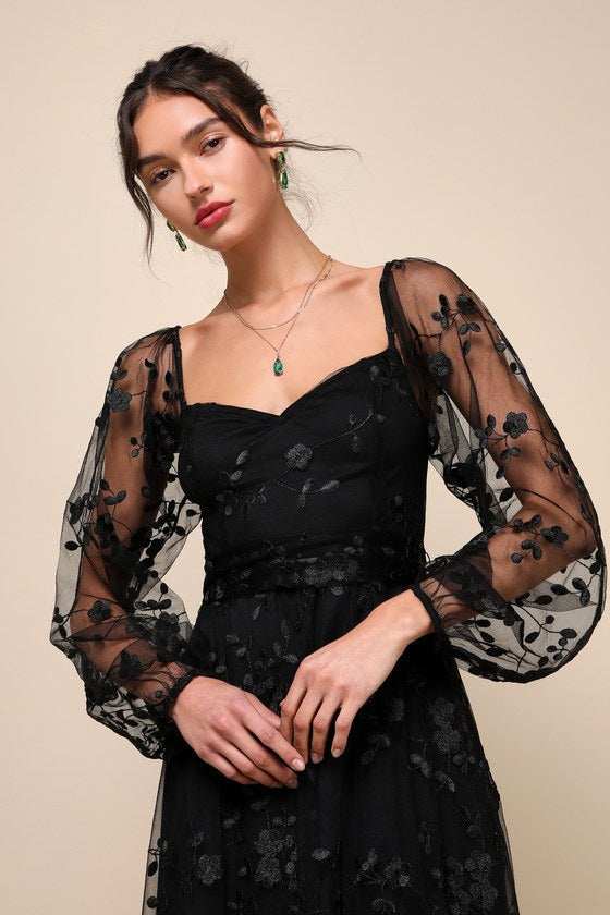 Darling Charisma Emerald Mesh Embroidered Midi Dress