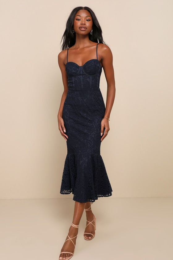 Found Your Love Black Lace Sleeveless Trumpet Midi Dress
