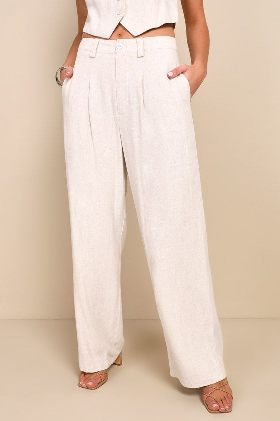 Suits You Perfectly Olive Green Linen Wide-Leg Pants