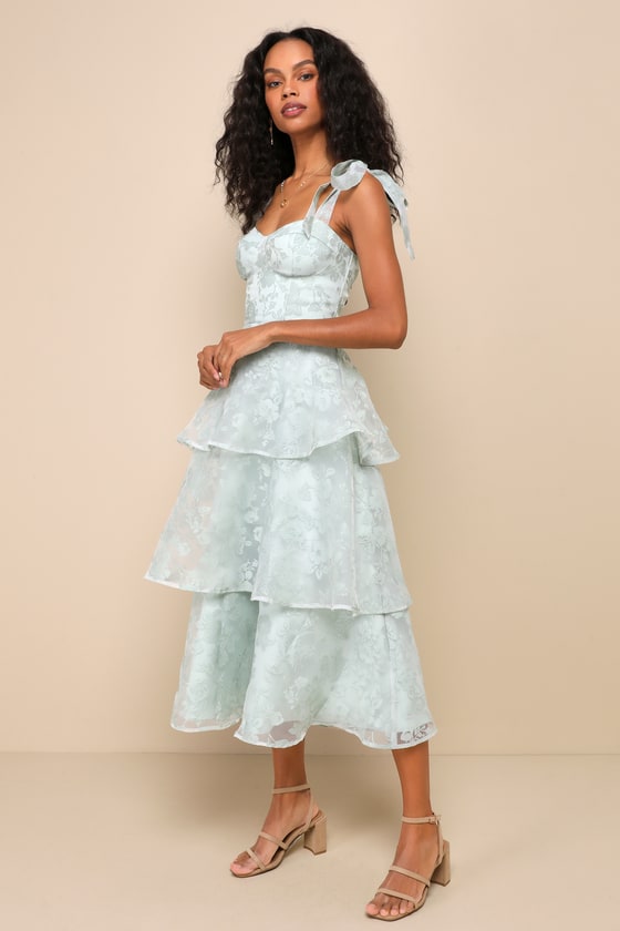 Glamorous Sweetie Yellow Burnout Tie-Strap Bustier Midi Dress