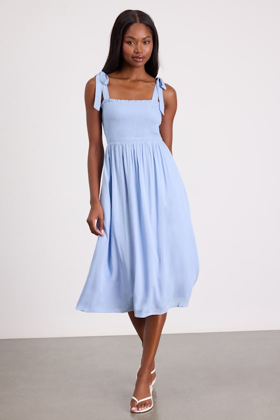 Kianne Blue Striped Cutout Tie-Back Midi Dress