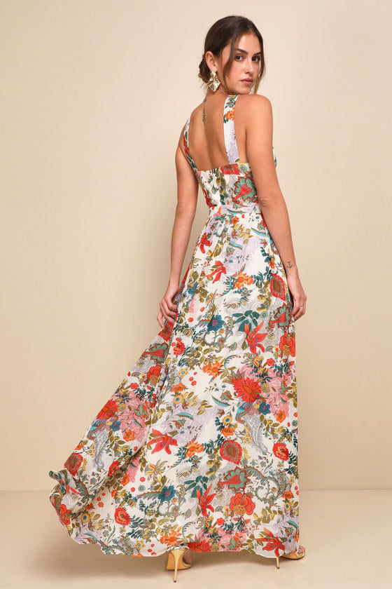 Lilja Navy Blue Floral Print Maxi Dress