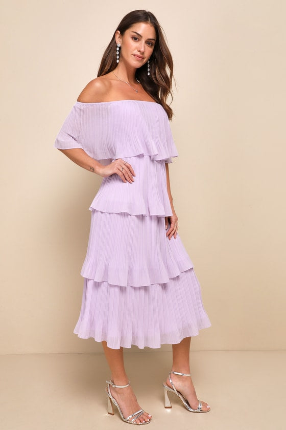 Gala Ready Navy Blue Off-the-Shoulder Ruffle Midi Dress
