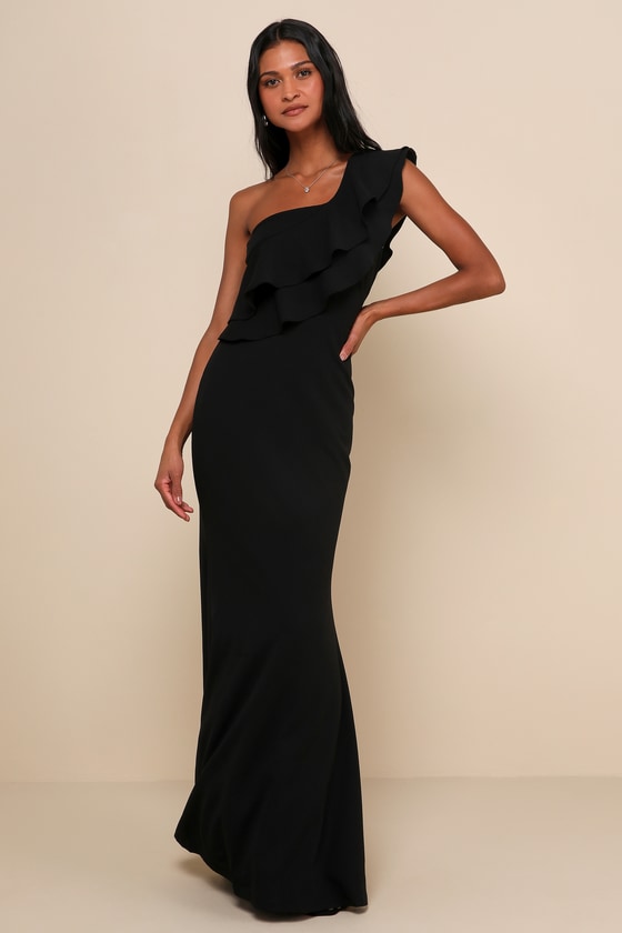 Grand Beauty Emerald Ruffled One-Shoulder Mermaid Maxi Dress