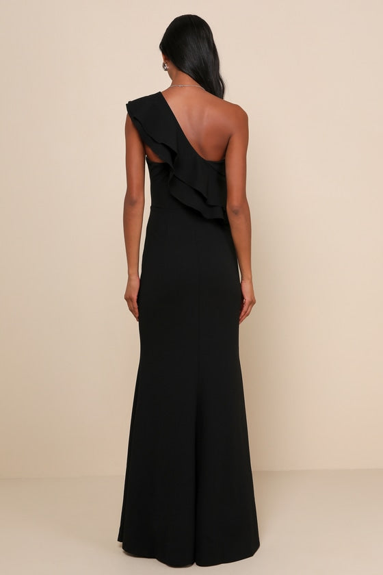 Grand Beauty Emerald Ruffled One-Shoulder Mermaid Maxi Dress