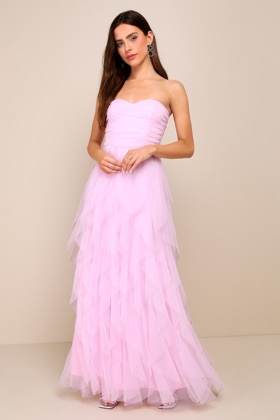 Delightful Beauty Yellow Strapless Ruched Ruffled Maxi Dress