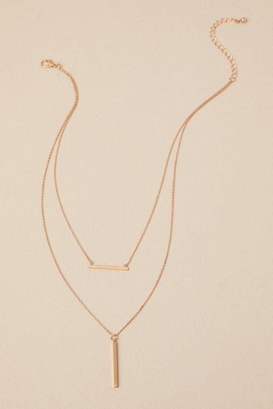 Bring You Cheer Gold Layered Bar Charm Necklace