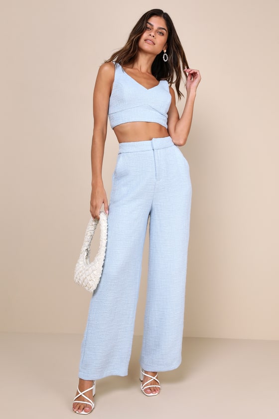 Chic and Sophisticated Ivory Tweed Wide-Leg Pants