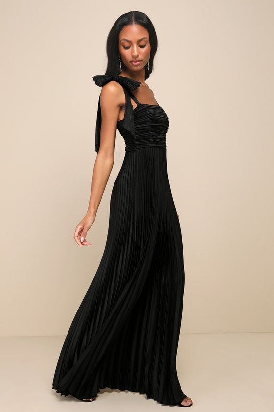 Gorgeous Purpose Red Satin Pleated Sleeveless Bow Maxi Dress