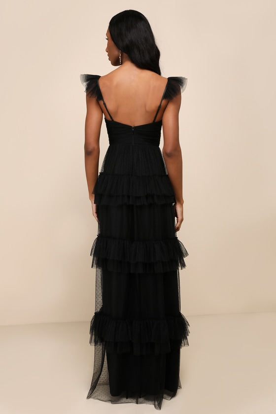 Pure Radiance Sage Brush Mesh Swiss Dot Tiered Maxi Dress