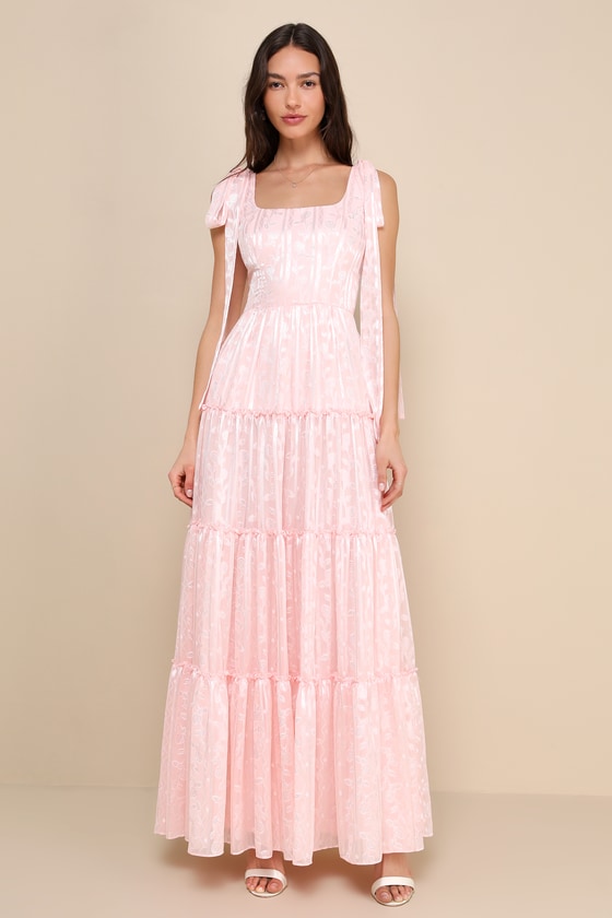 Picturesque Allure Black Jacquard Tie-Strap Maxi Dress