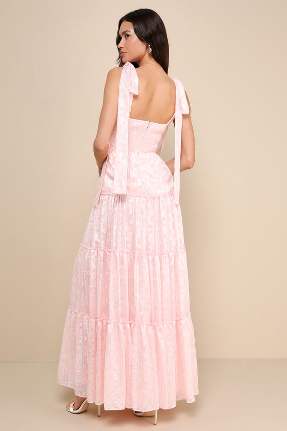 Picturesque Allure Black Jacquard Tie-Strap Maxi Dress