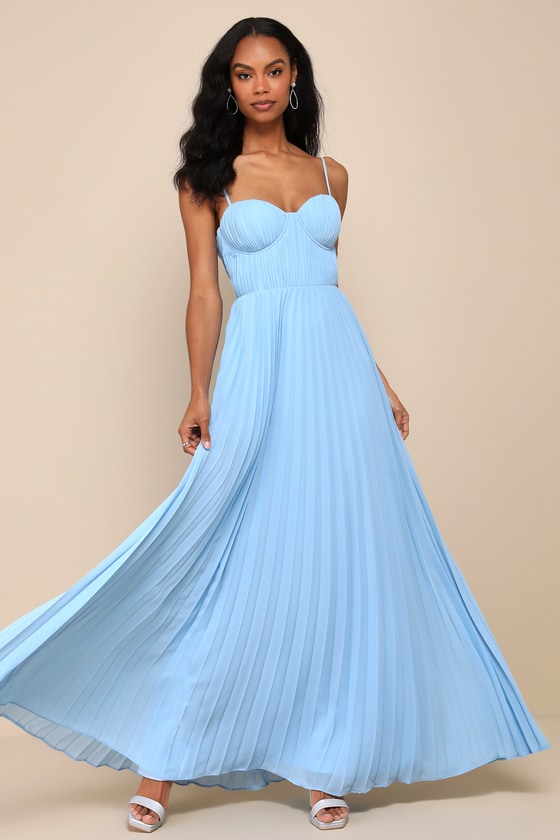 Admirable Elegance Plum Pleated Bustier Maxi Dress