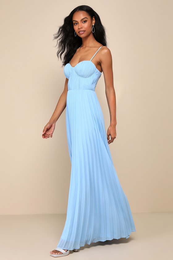Admirable Elegance Plum Pleated Bustier Maxi Dress