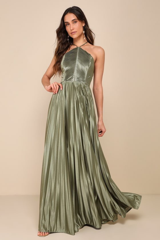 Elaborate Charm Navy Blue Satin Pleated Backless Maxi Dress