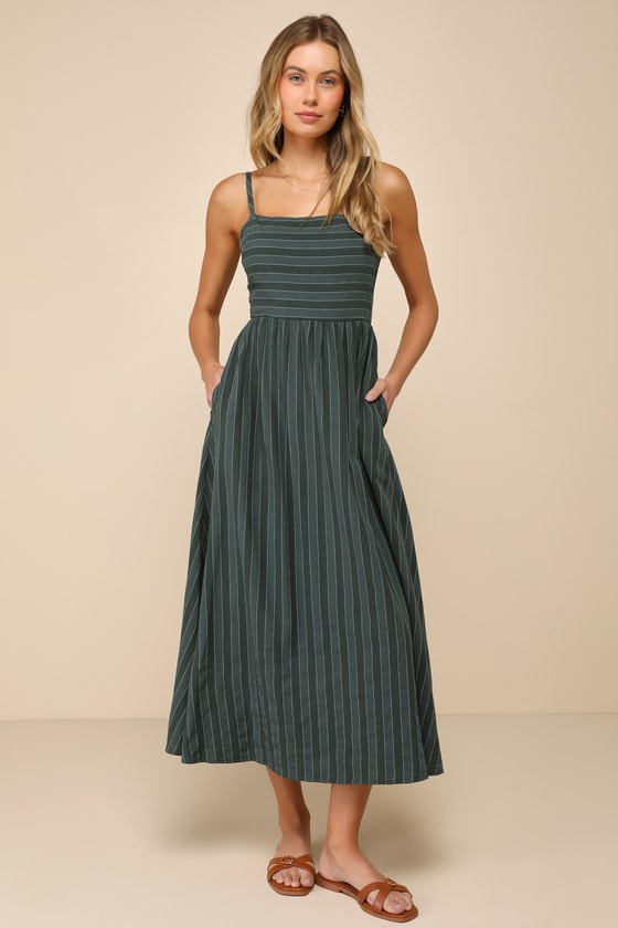 Feeling the Best Navy Striped Tie-Back Midi Dress with Pockets