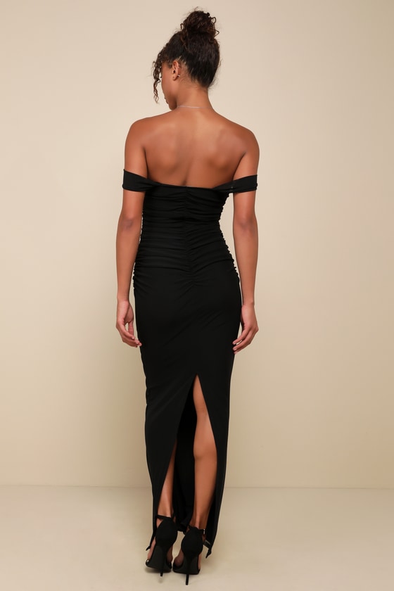 Amazing Presence Dark Green Mesh Ruched Column Maxi Dress