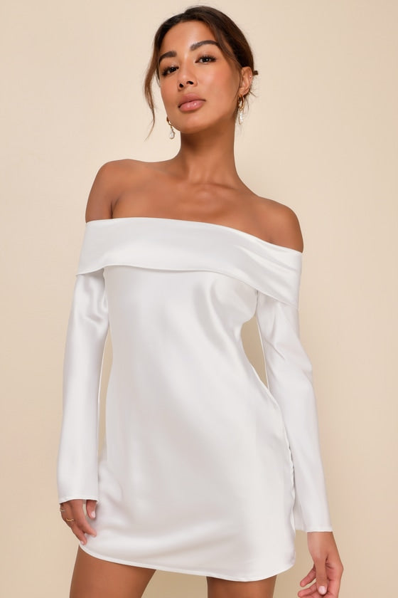 Luxurious Vision Berry Pink Satin Off-the-Shoulder Mini Dress