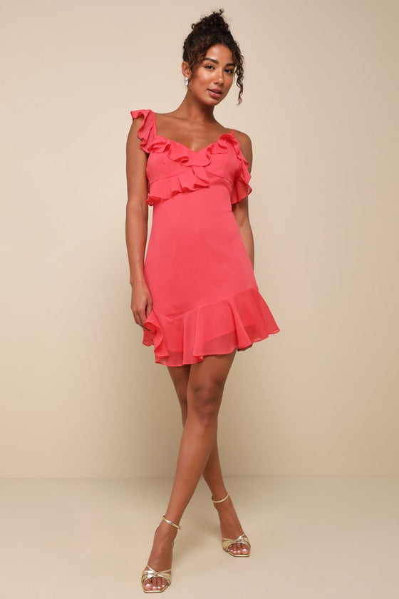 Captivating Always White Ruffled Asymmetrical Mini Dress