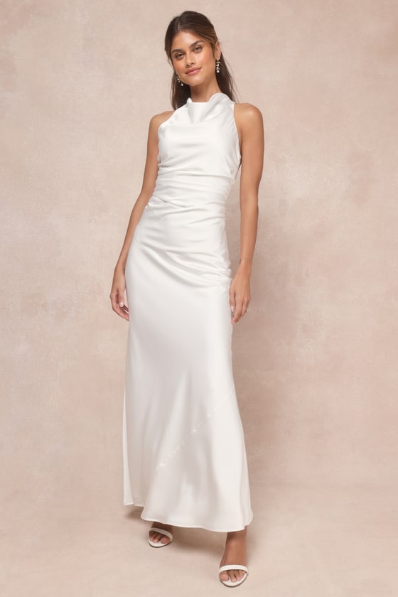 Effortlessly Sensational Black Satin Backless Maxi Dress