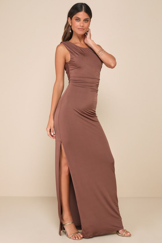 Significant Allure Green Slinky Knit Ruched Maxi Dress