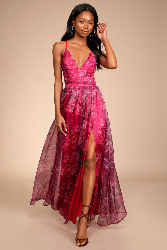 Romance That Wows Dark Teal Floral Print Organza Maxi Dress