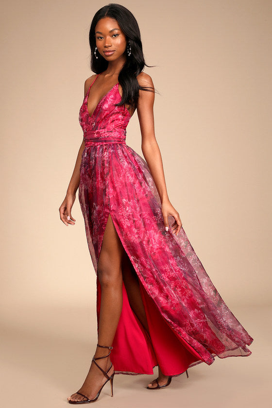 Romance That Wows Dark Teal Floral Print Organza Maxi Dress