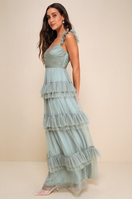 Pure Radiance Plum Purple Mesh Swiss Dot Tiered Maxi Dress
