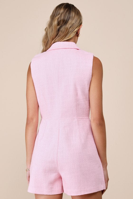 Paris White Tweed Collared Romper