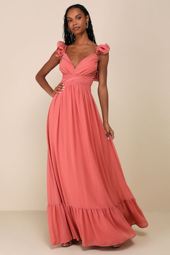 Soiree Celebration Blue Floral Ruffled Lace-Up Maxi Dress