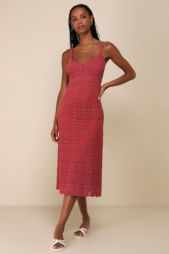 Sunset Vibes Light Beige Crochet Sleeveless Midi Dress