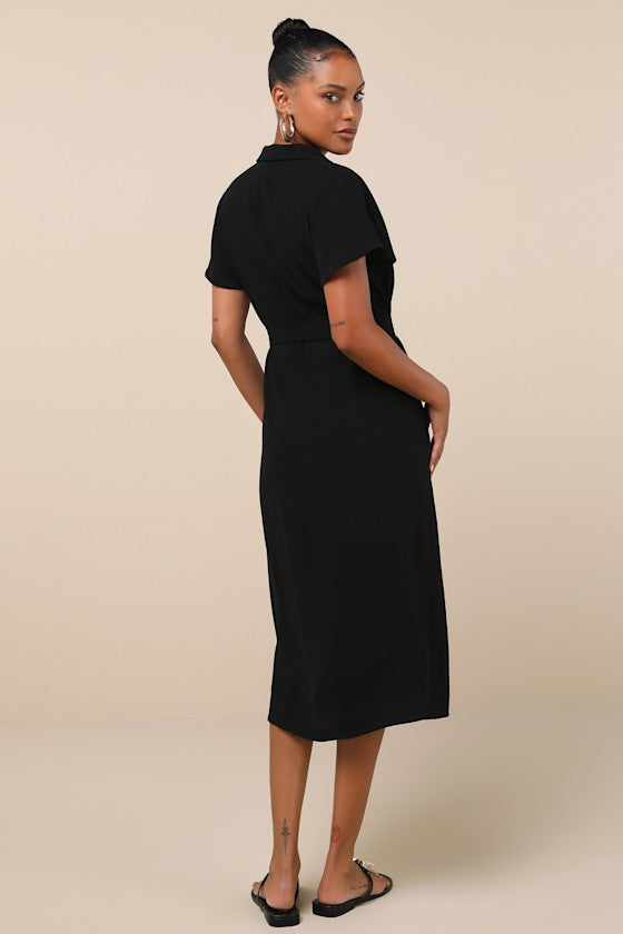 Italian Summer Olive Green Linen Button-Up Short Sleeve Dress