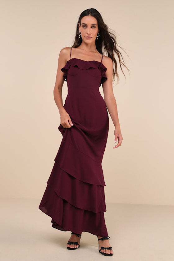 Lively Evenings Lavender Sleeveless Tiered Maxi Dress