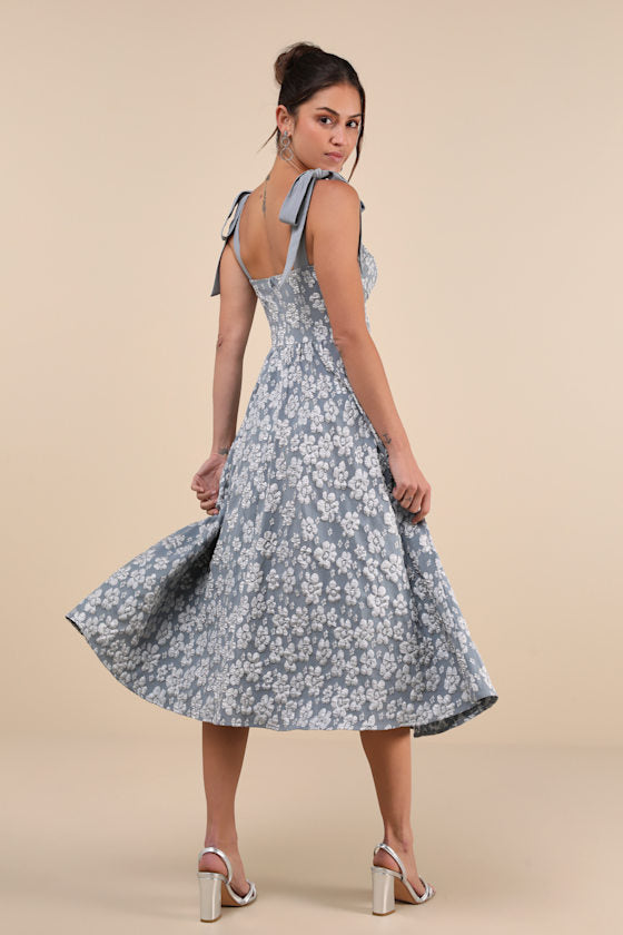Bubbly Bliss Mauve Pink Jacquard Bustier Tie-Strap Midi Dress